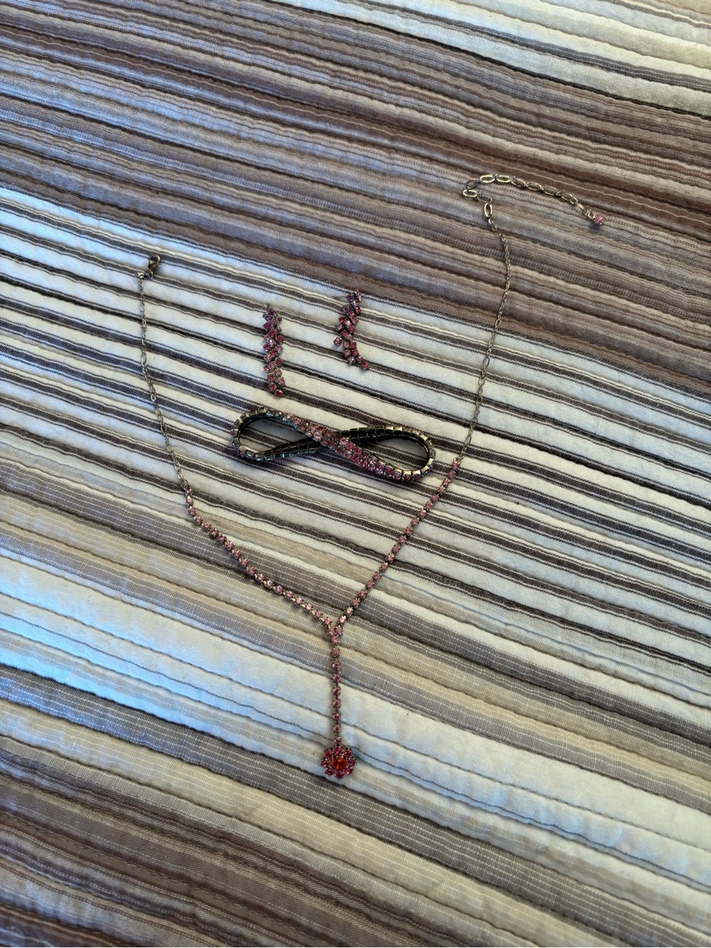 Vintage Pink Crystal Necklace, Bracelet & Earring Set